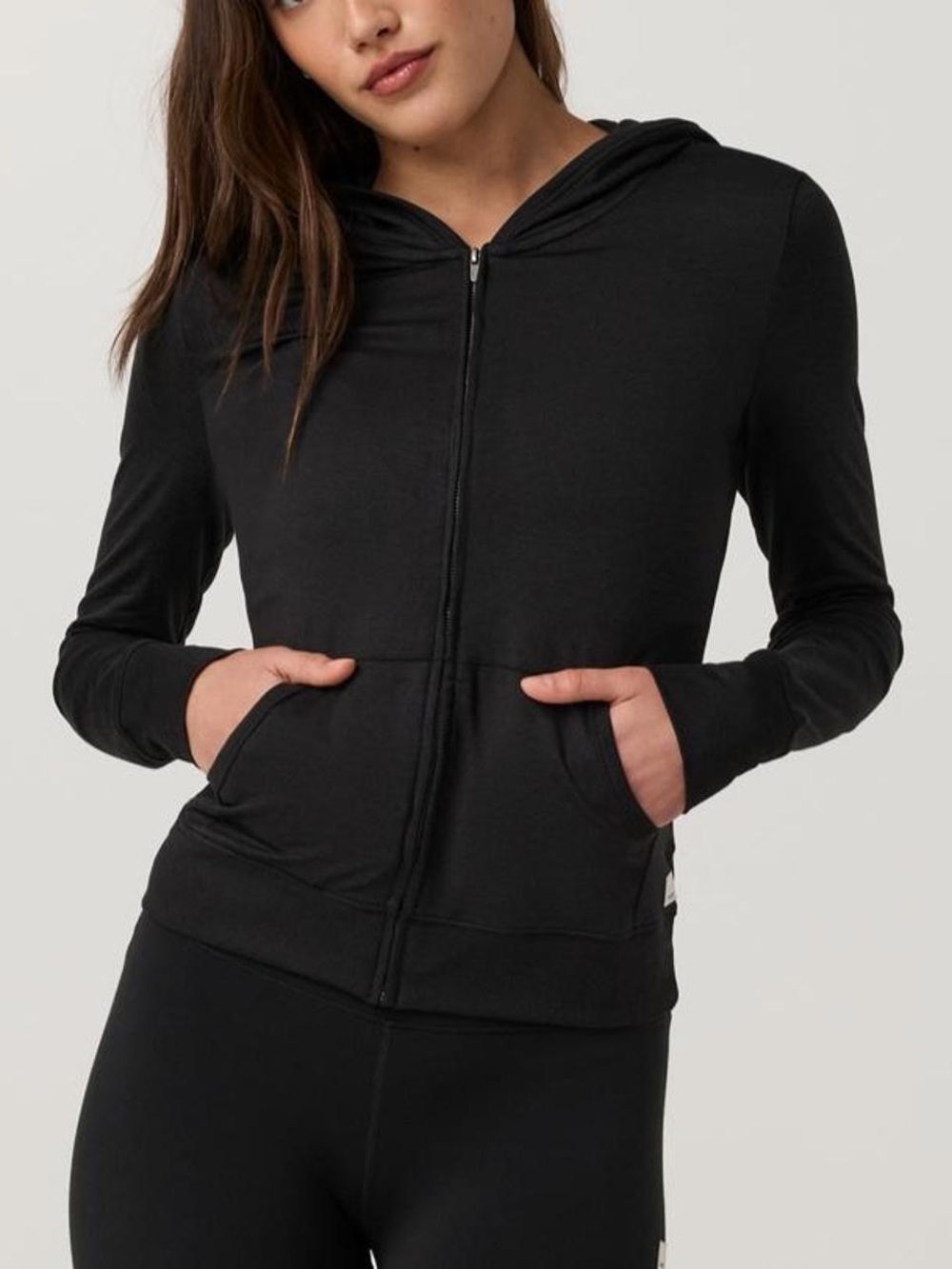 Vuori Women’s Halo Mini Full-Zip Hoodie Long in Black Heather — Size XS